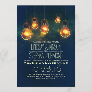 royal bleu rustique lumières mariage invitations