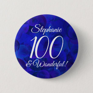 Royal Blue 100 and Wonderful Birthday Party 2 Inch Round Button