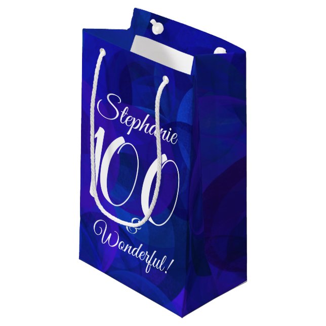 Royal Blue 100 and Wonderful Birthday Party Small Gift Bag (Front Angled)