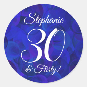 Royal Blue 30 and Flirty Birthday Favour Classic Round Sticker