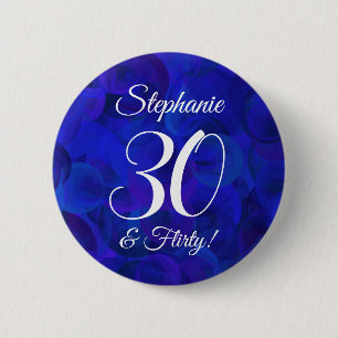 Royal Blue 30 and Flirty Birthday Party 2 Inch Round Button