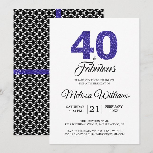 Royal Blue 40 and Fabulous | 40th Birthday Party Invitation (Front/Back)