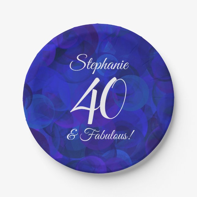 Royal Blue 40 and Fabulous Birthday Party Paper Plate (Front)