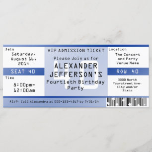 Royal Blue 40th Birthday Party Ticket Invitation