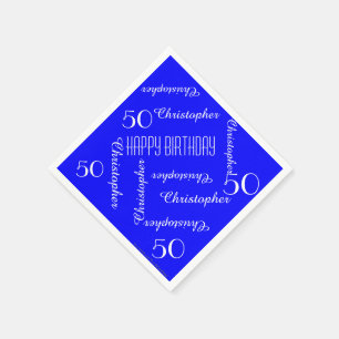 Royal Blue 50th Birthday Party Repeat Names, Paper Napkin