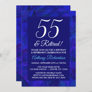Royal Blue 55 and Retired Retirement Party Invitat Invitation