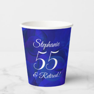 Royal Blue 55 and Retired Retirement Party Paper Cups
