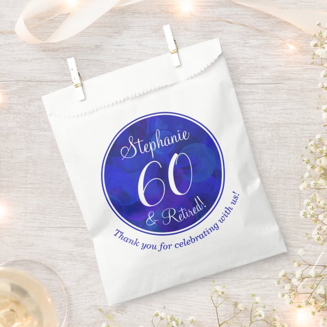 Royal Blue 60 and Retired Retirement Party Favour Bag (Clipped)