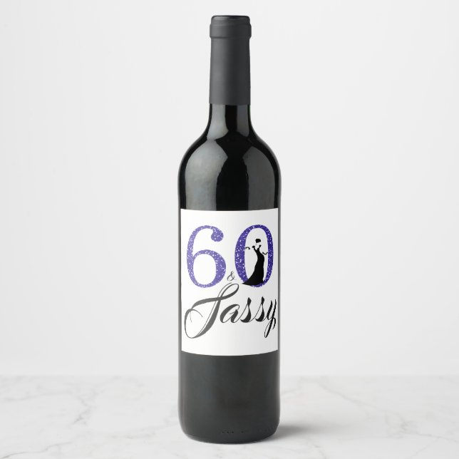 Royal Blue 60 and Sassy 60th Birthday Party Wine Label (Front)