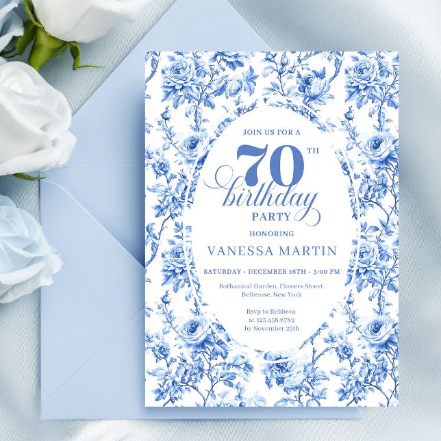 Royal Blue 70th Birthday Elegant Party Invitation (Royal Blue 70th Birthday Elegant Party Invitation)