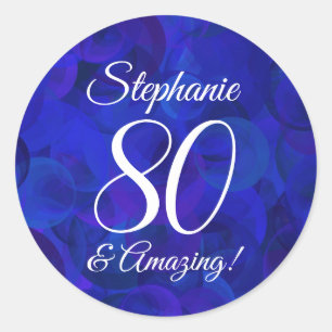 Royal Blue 80 and Amazing Birthday Favour Classic Round Sticker