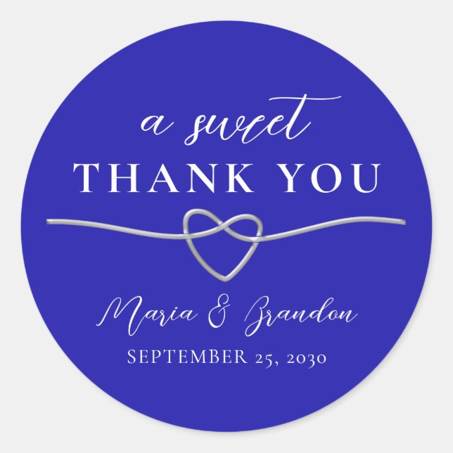Royal Blue A Sweet Thank You Wedding Favour Classic Round Sticker (Front)