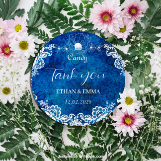 Royal Blue A Treat Thank You For The Wedding Favor Classic Round Sticker
