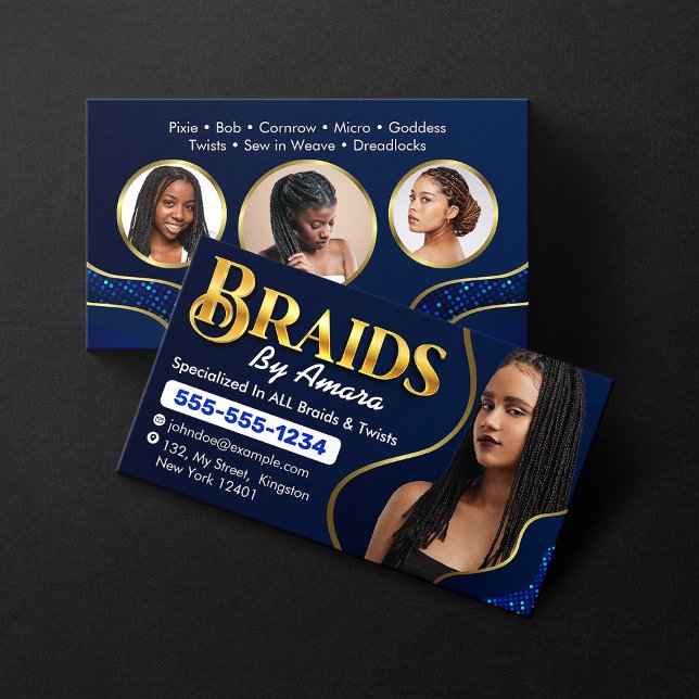 Royal Blue African Hair Braiding Photo Braid Salon Business Card (Creator Uploaded)