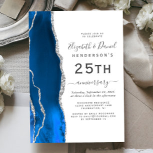 Royal Blue Agate Silver 25th Anniversary Invitation