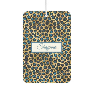 Royal Blue And Black Leopard Spots on Gold Air Freshener