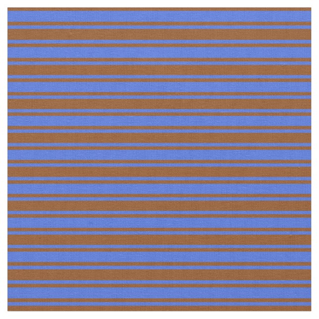 Royal Blue and Brown Coloured Lined Pattern Fabric (Close Up)