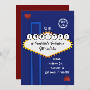 Royal Blue and Burgundy Las Vegas Quinceañera Invitation