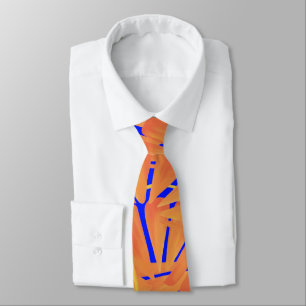 Royal Blue And Citrus Orange Tropical Art Design Tie