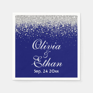Royal Blue and Glittery Sliver Napkin
