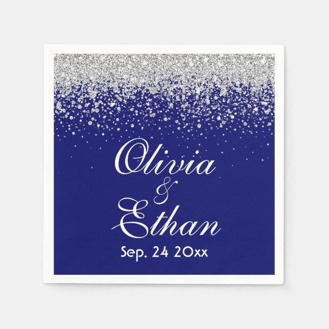 Royal Blue and Glittery Sliver Napkin (Front)