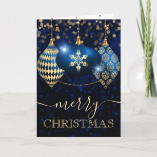 Royal Blue and Gold Baubles Christmas Holiday Card