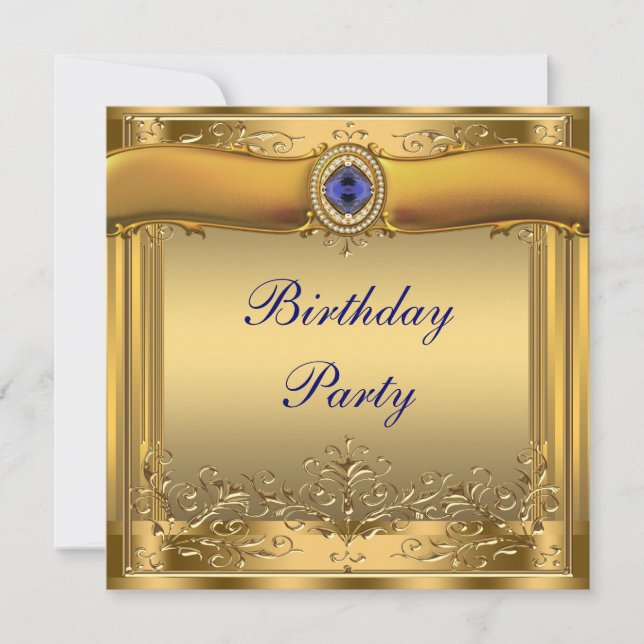 Royal Blue and Gold Birthday Party Invitation (Front)