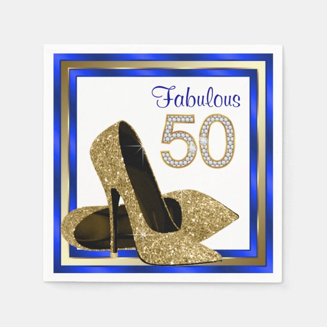 Royal Blue and Gold Birthday Party Napkin (Front)