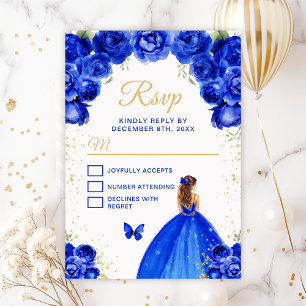 Royal Blue and Gold Brown Hair Princess RSVP Card