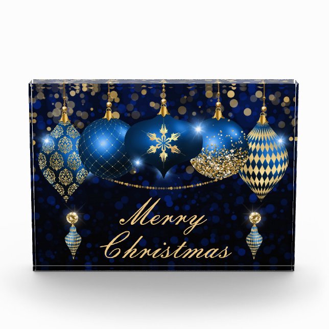 Royal Blue and Gold Christmas Baubles Photo Block (Front)
