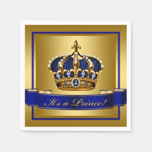 Royal Blue and Gold Crown Baby Shower Napkin