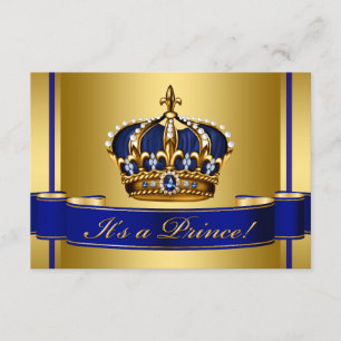 Royal Blue and Gold Crown Prince Baby Shower Invitation