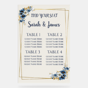 Royal Blue and Gold Floral Wedding Seating Chart F