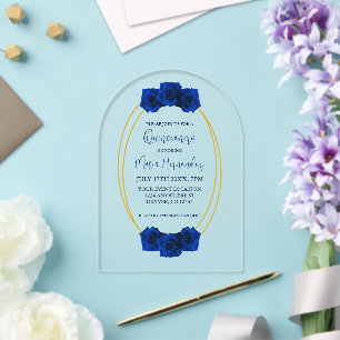 Royal Blue and Gold Geometric Quinceañera Acrylic Invitations