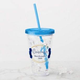 Royal Blue and Gold Geometric Quinceañera Acrylic Tumbler
