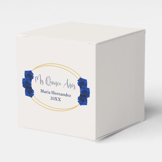 Royal Blue and Gold Geometric Quinceañera Favor Box (Front Side)