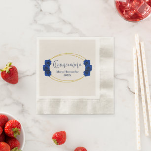 Royal Blue and Gold Geometric Quinceañera Napkin