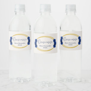 Royal Blue and Gold Geometric Quinceañera Water Bottle Label