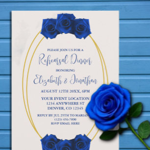 Royal Blue and Gold Geometric Rehearsal Dinner Invitation