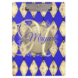 Royal Blue and Gold Glam Monogram Clipboard