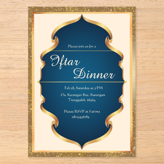 Royal Blue and Gold Iftar Dinner Invitation (Front)