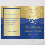 Royal Blue and Gold Joined Hearts Wedding Program<br><div class="desc">This 8.5"x11" royal blue and gold floral joined hearts wedding program matches the invitation and other items shown below. It is designed to be folded down the centre. ****PLEASE NOTE that the higher grade paper is a card stock and does not fold well. All the text is customizable. Email me...</div>