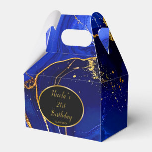Royal Blue and Gold Marble Agate Birthday Party Favor Box