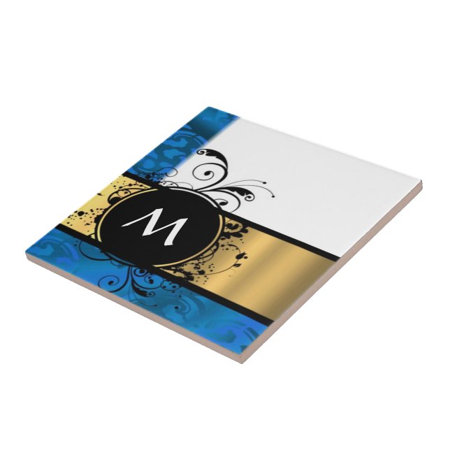 Royal blue and gold monogram tile (Side)