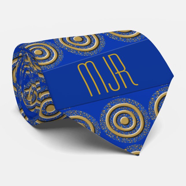 Royal Blue and Gold Paisley |with Monogram Tie (Rolled)