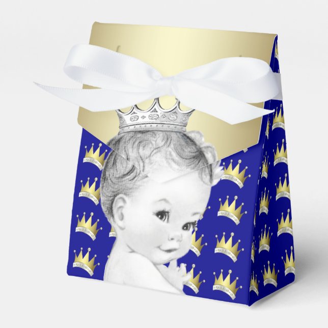 Royal Blue and Gold Prince Baby Shower Favor Box (Front Side)