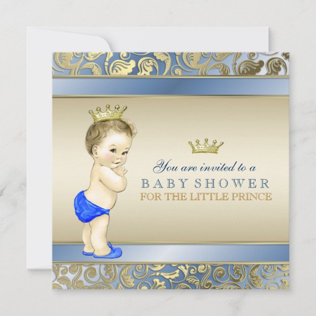 Royal Blue and Gold Prince Baby Shower Invitation (Front)