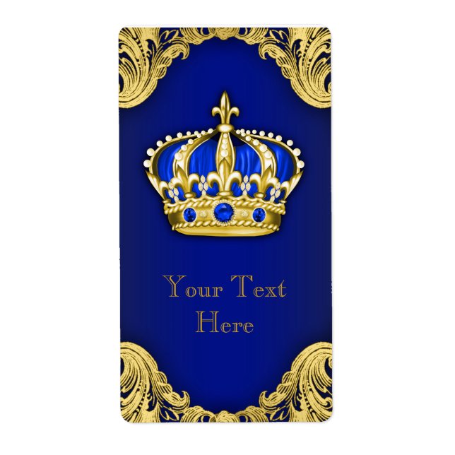 Royal Blue and Gold Prince Crown Wine Bottle Label (Front)