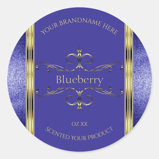 Royal Blue and Gold Product Labels Glitter Borders (Front)