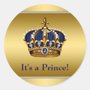 Royal Blue and Gold Royal Baby Shower Classic Round Sticker